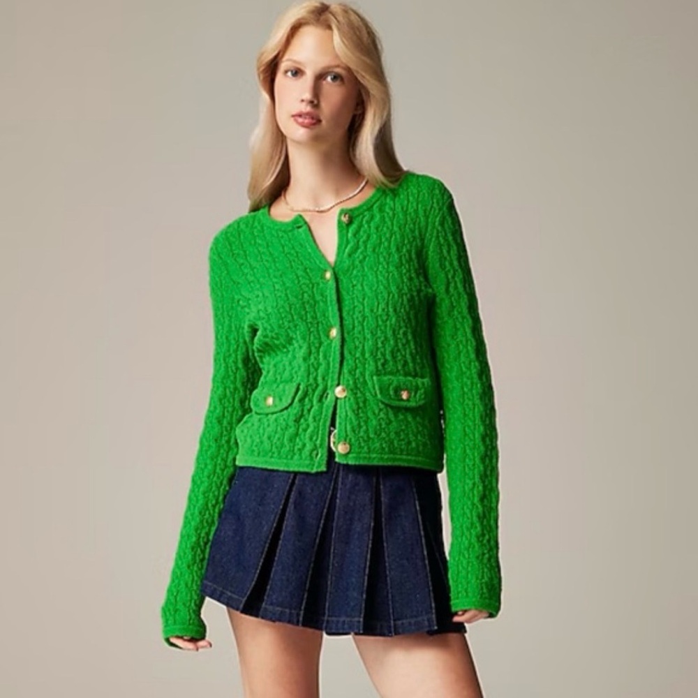 J crew Green Cable Knit Cardigan